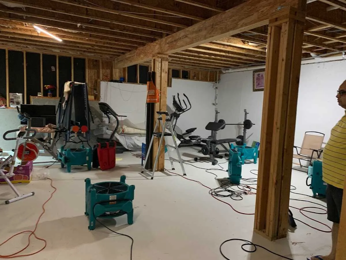 Basement drying equipment setup for Contents Cleaning & Restoration in Middlebury